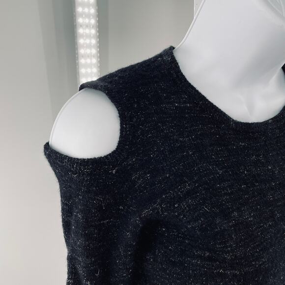 Current Elliott Black Heather Wool Open Shoulder Long Sleeve Pullover Sweater S - Picture 5 of 12